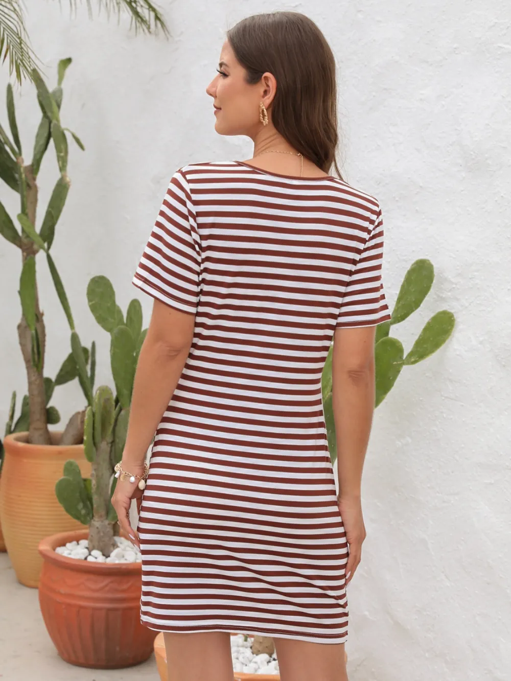 Cutout Striped Round Neck Short Sleeve Dress, image 4