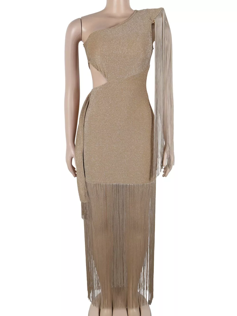 One-Shoulder Cutout Fringe Bodycon Party Dress, image 6