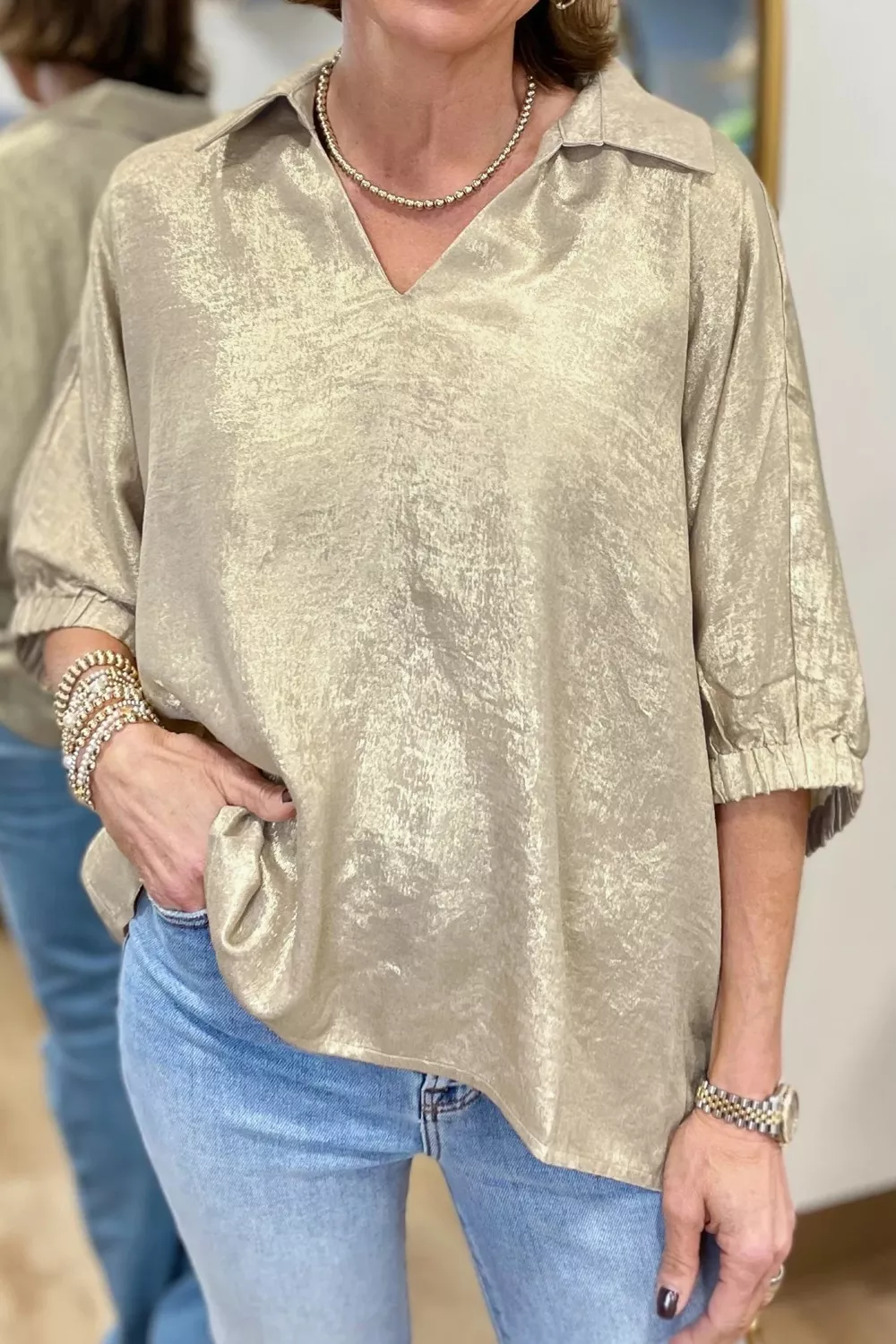Johnny Collar 3/4 Sleeve Blouse, image 6