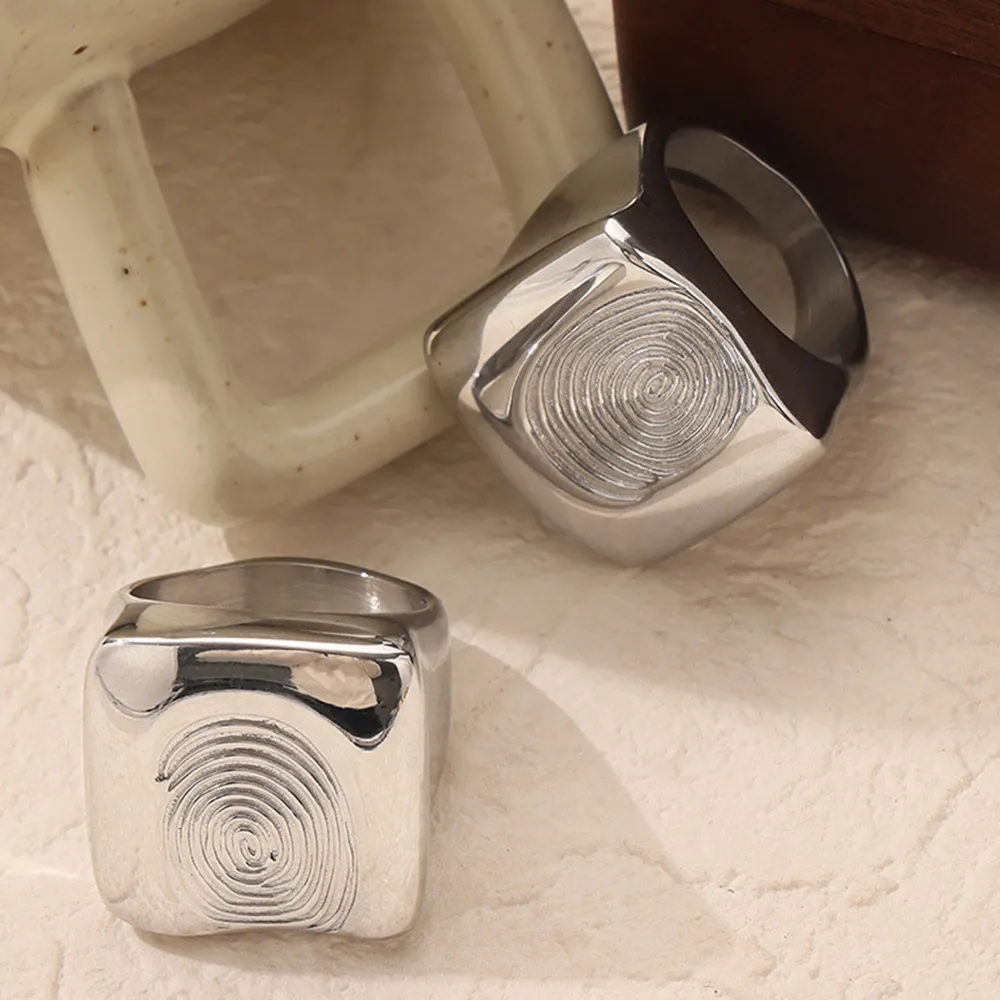 Titanium Steel Fingerprint Signet Ring, image 6