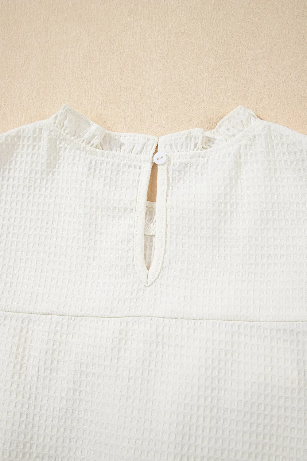 Solid Color Ruffle Trim Waffle Knit Blouse, image 7