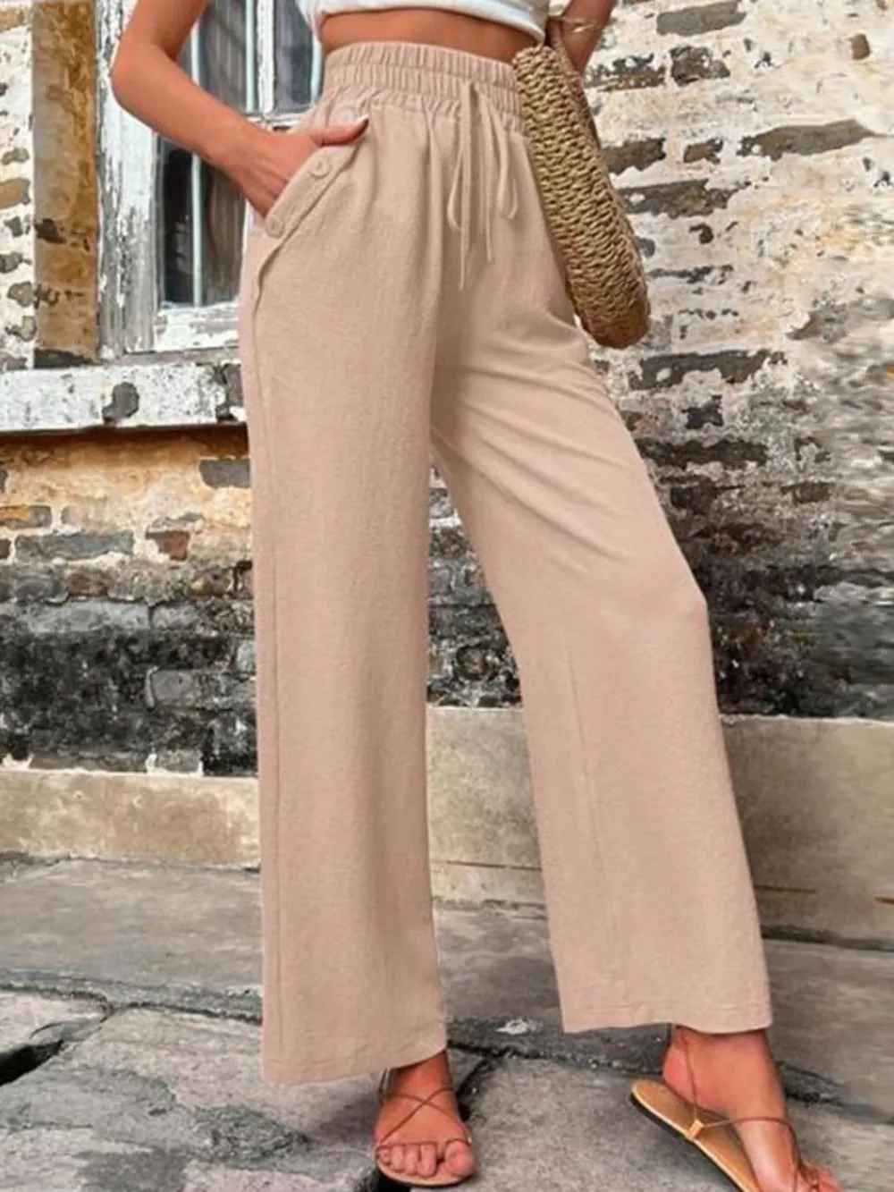 Tied High Waist Wide Leg Pants with Pockets, image 7