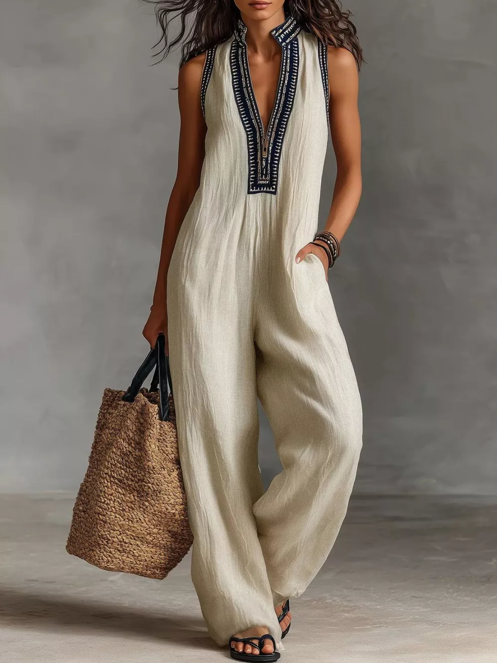 Full Size Sleeveless Wide-Leg Jumpsuit Plus SIze