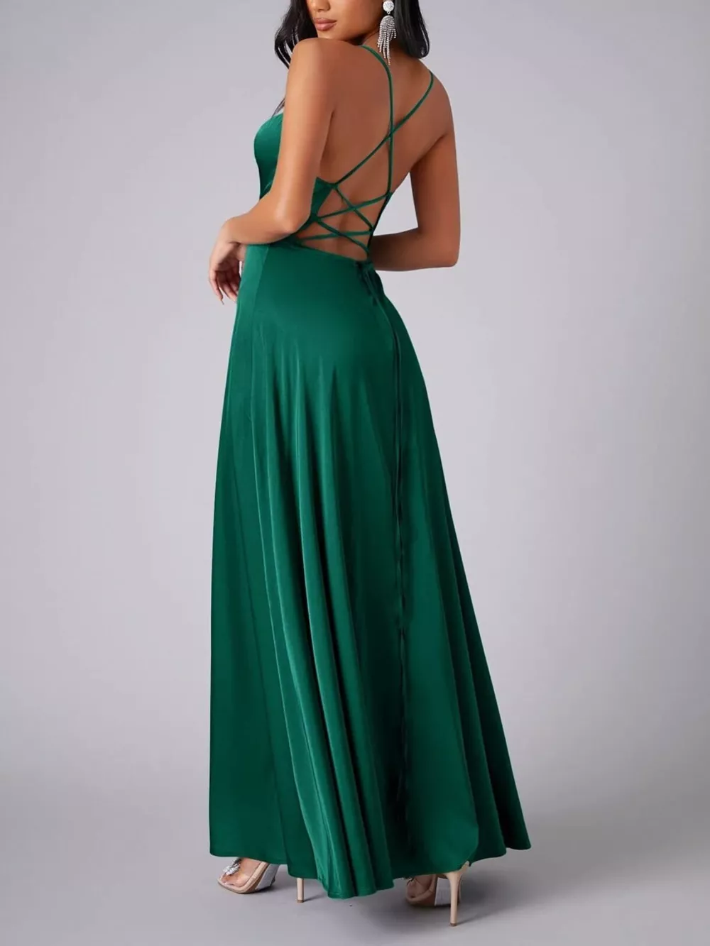 Lace Up Back Split Maxi Dress, image 10