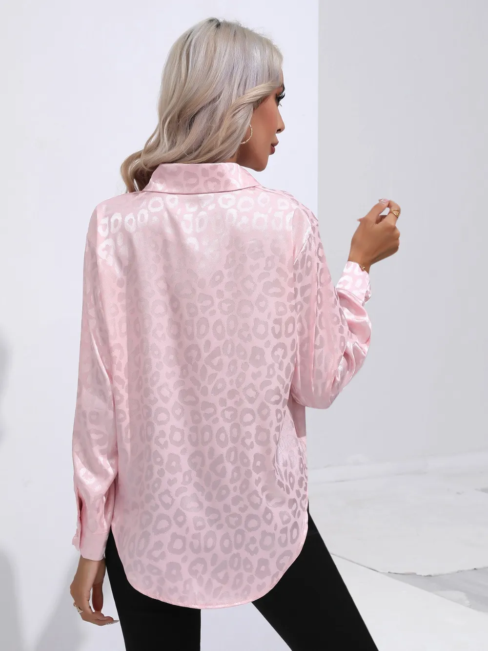 Leopard Collared Neck Long Sleeve Shirt, image 4
