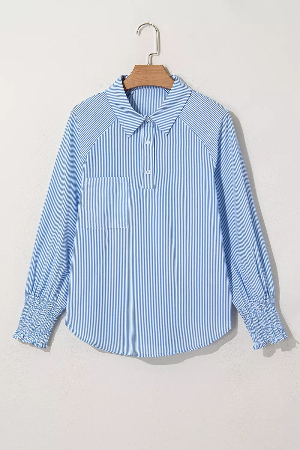 Striped Smocked Sleeve Collared Neck Blouse, image 8