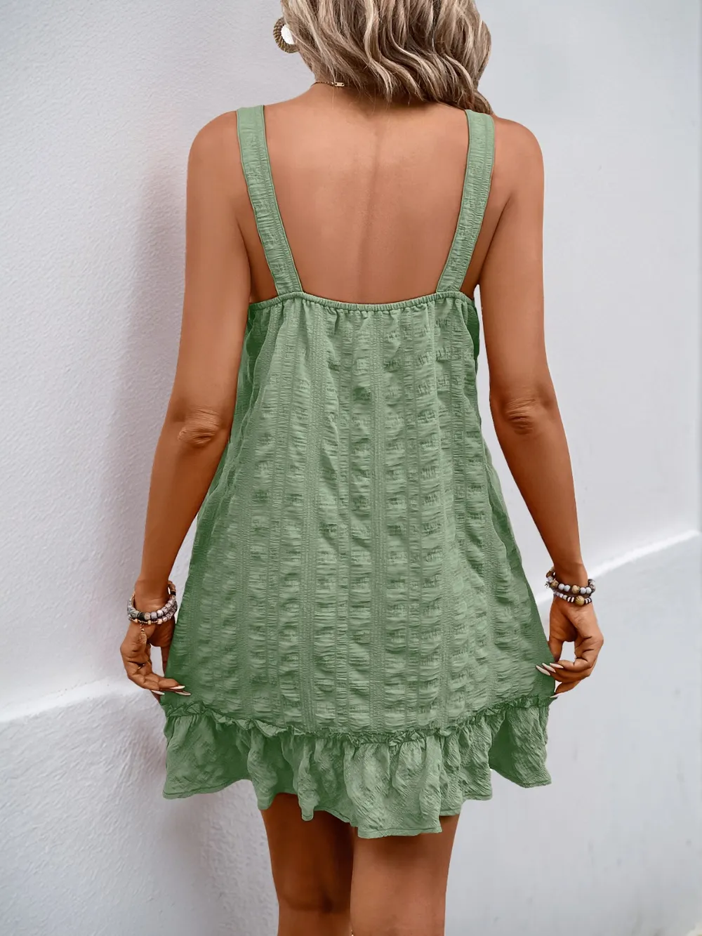 Ruffled Hem Adjustable Strap Square Neck Dress, image 4