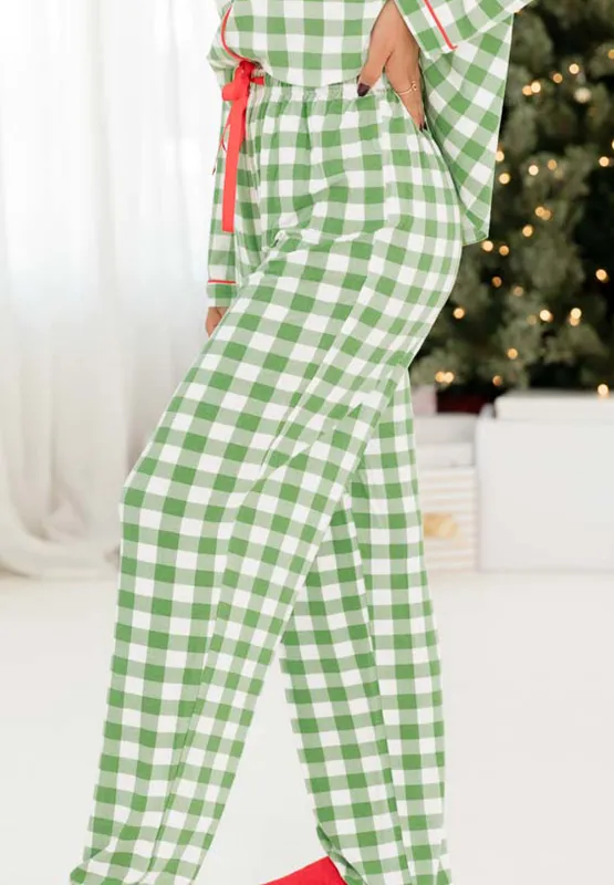 Plaid Collared Neck Long Sleeve Top and Pants Set, image 17