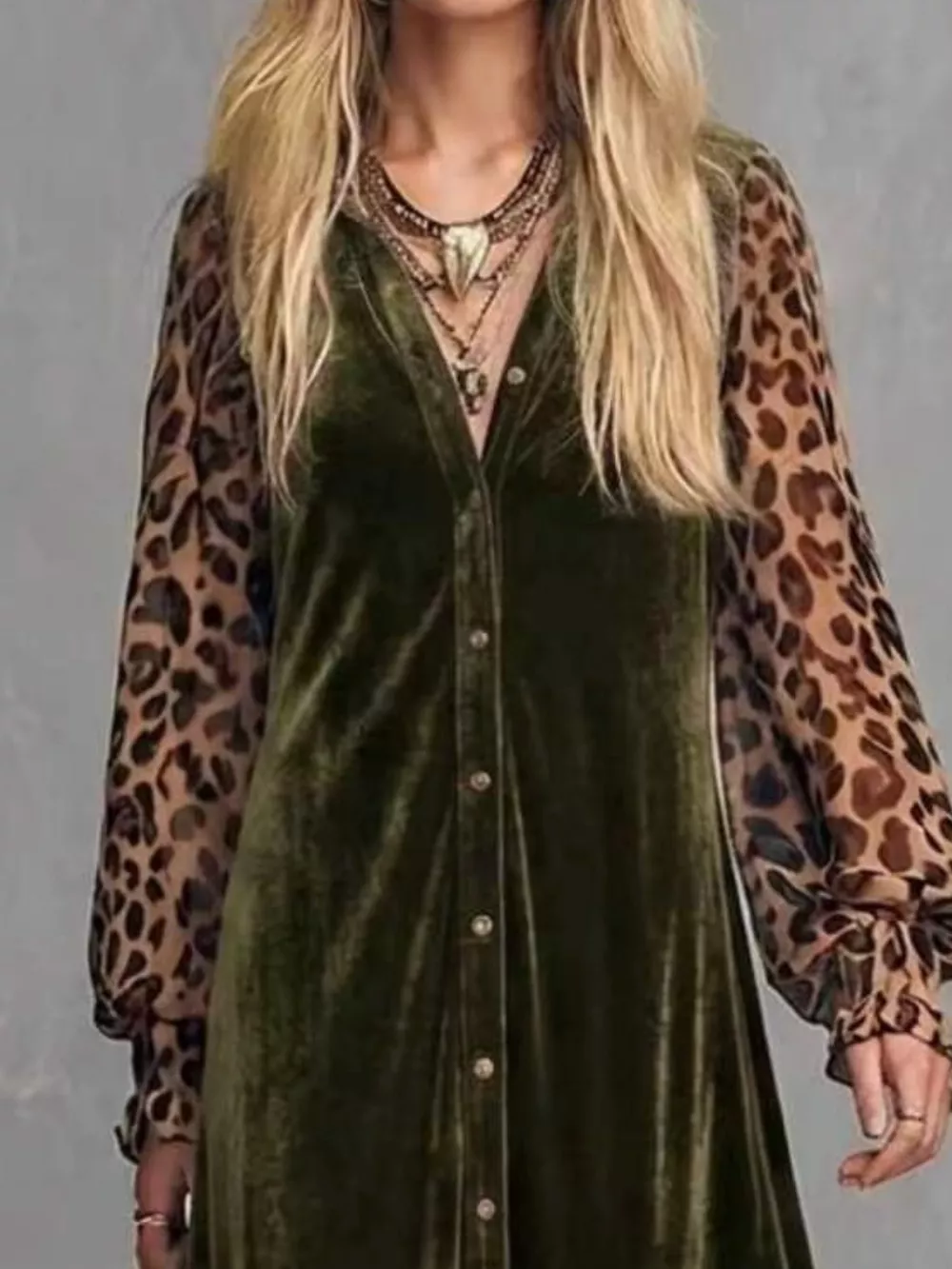 Leopard Velvet Button-Down Maxi Dress, image 6