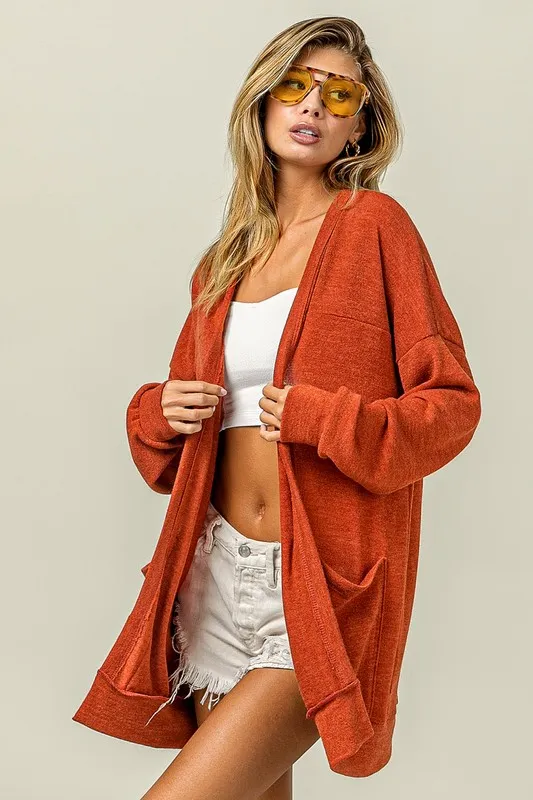 Open Front Drop Shoulder Cardigan with Pockets, image 4