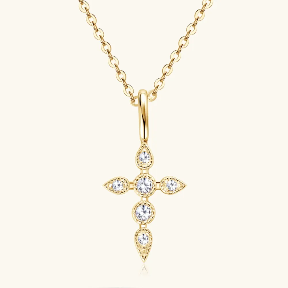 925 Sterling Silver Moissanite Cross Pendant Necklace