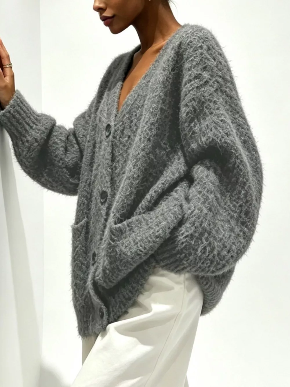 Full Size V-Neck Button-Down Cardigan Plus Size, image 7