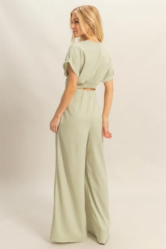 Twisted Front Short Sleeve Top and Wide Leg Pants Set, image 3