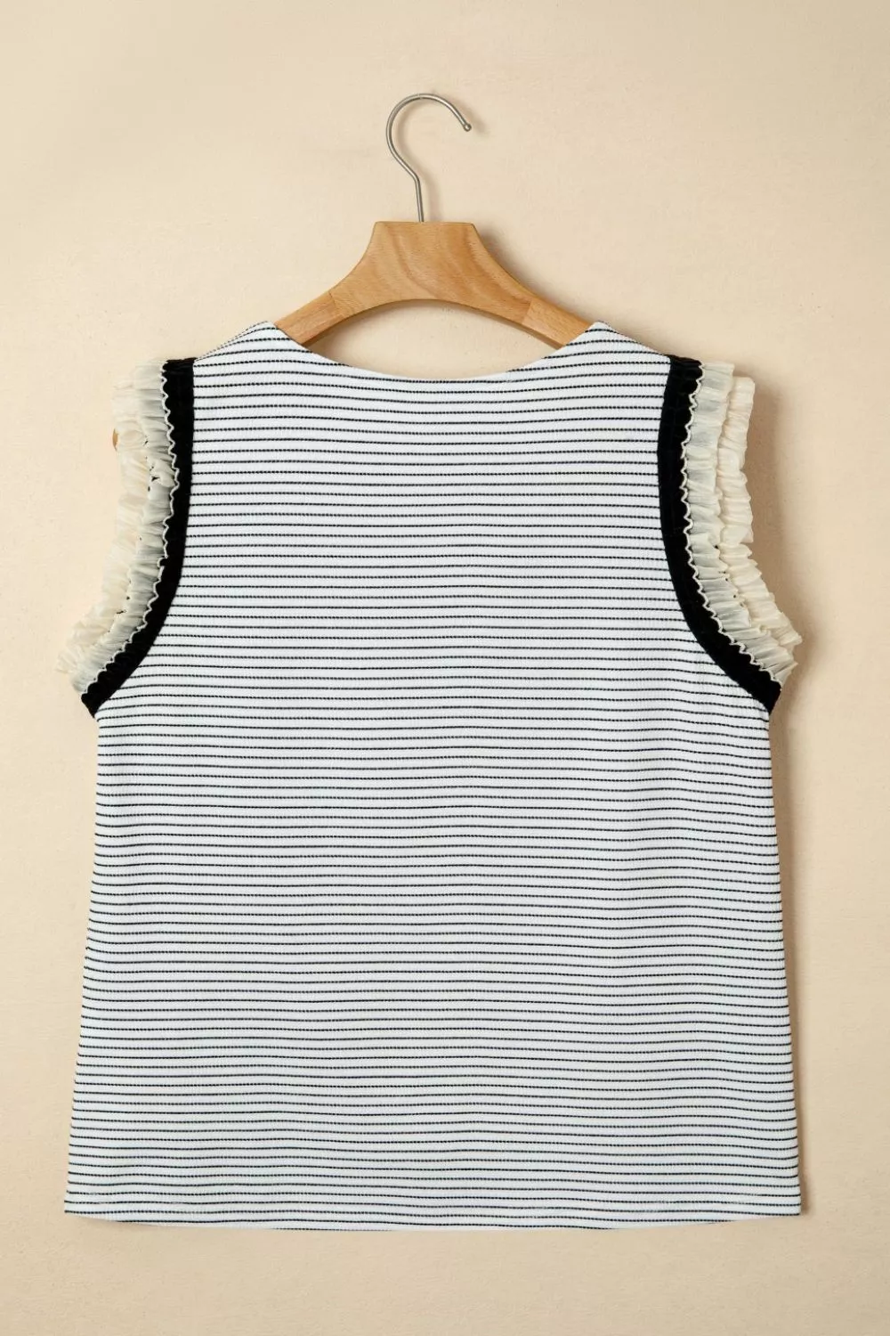Stripe Contrasted Ruffle Trim Casual Tank Top, image 8