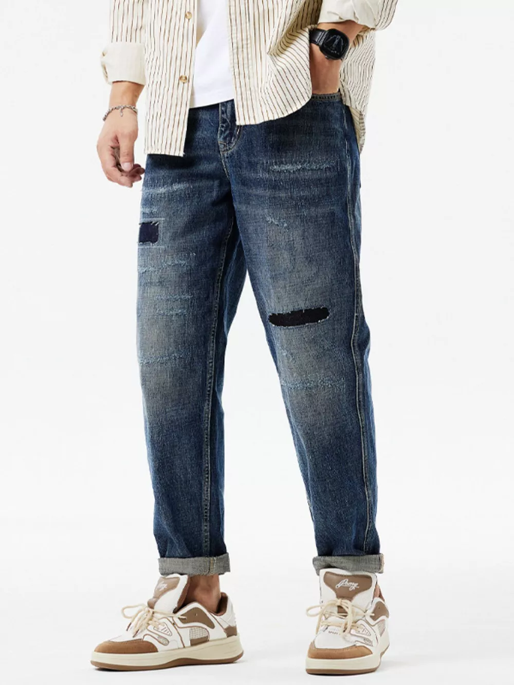 Men's Distressed Patchwork Jeans, image 3