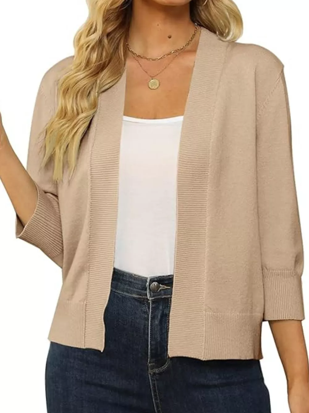 Open Front Ribbed Hem Cardigan, image 4