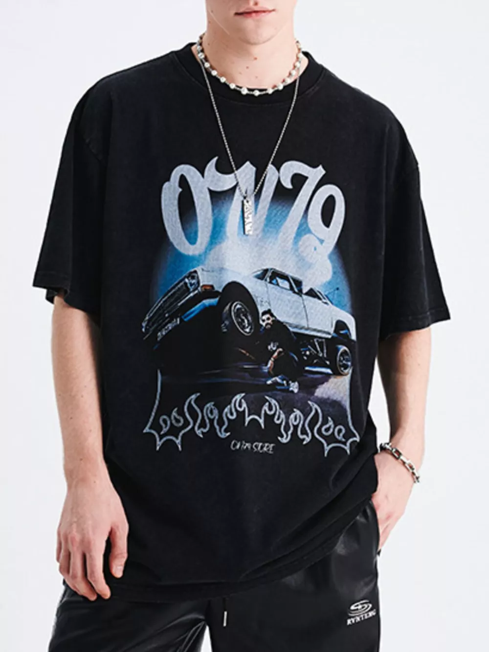 Men's Car Graphic Round Neck Oversized T-Shirt