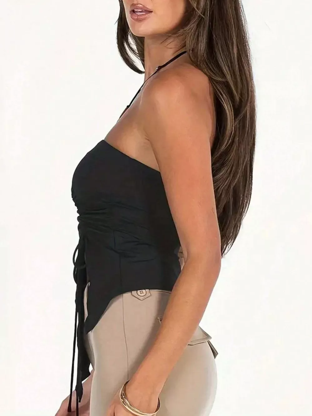 Strapless Ruched Drawstring Cami Top, image 3