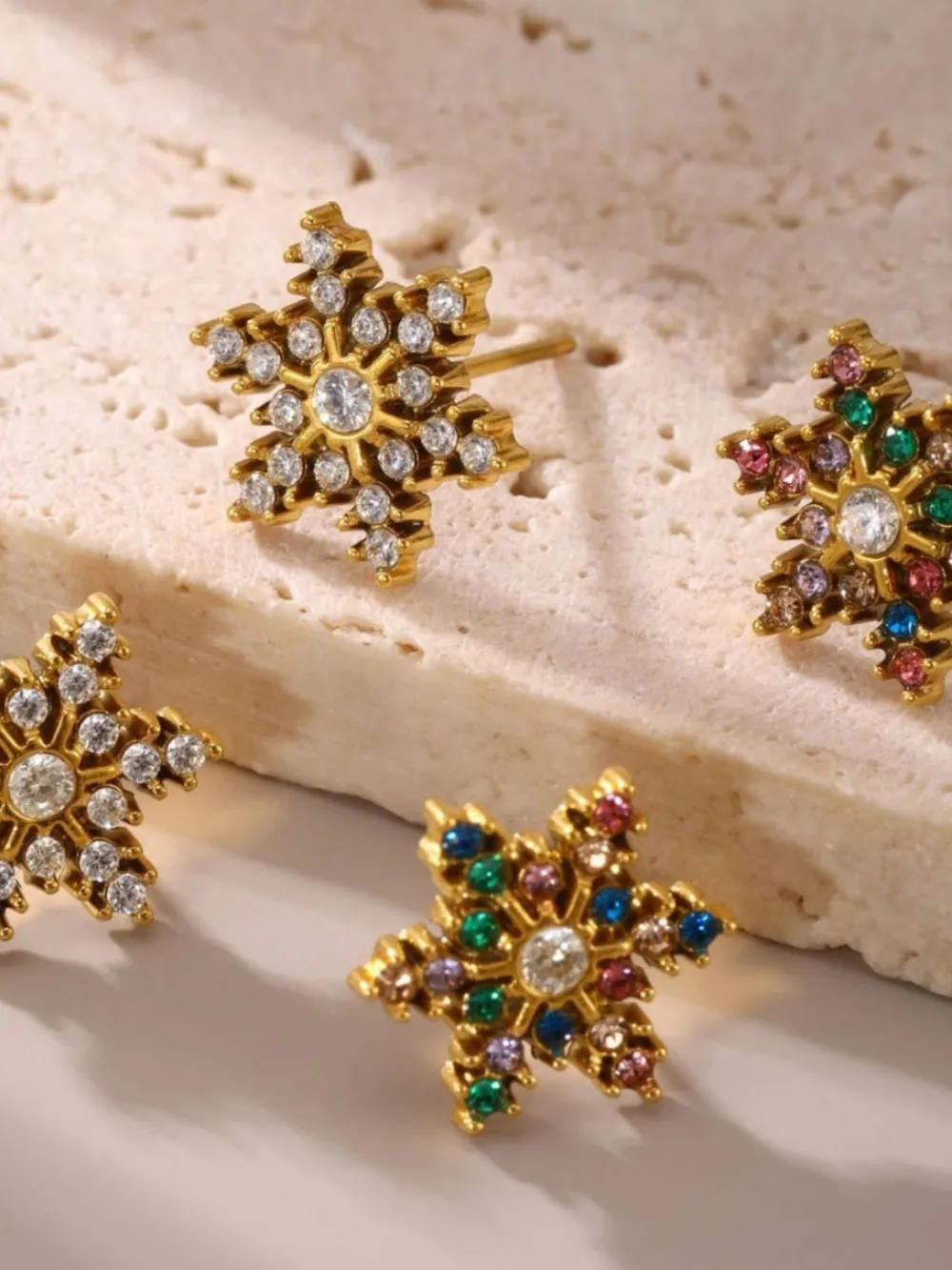 Stainless Steel Snowflake Stud Earrings, image 3