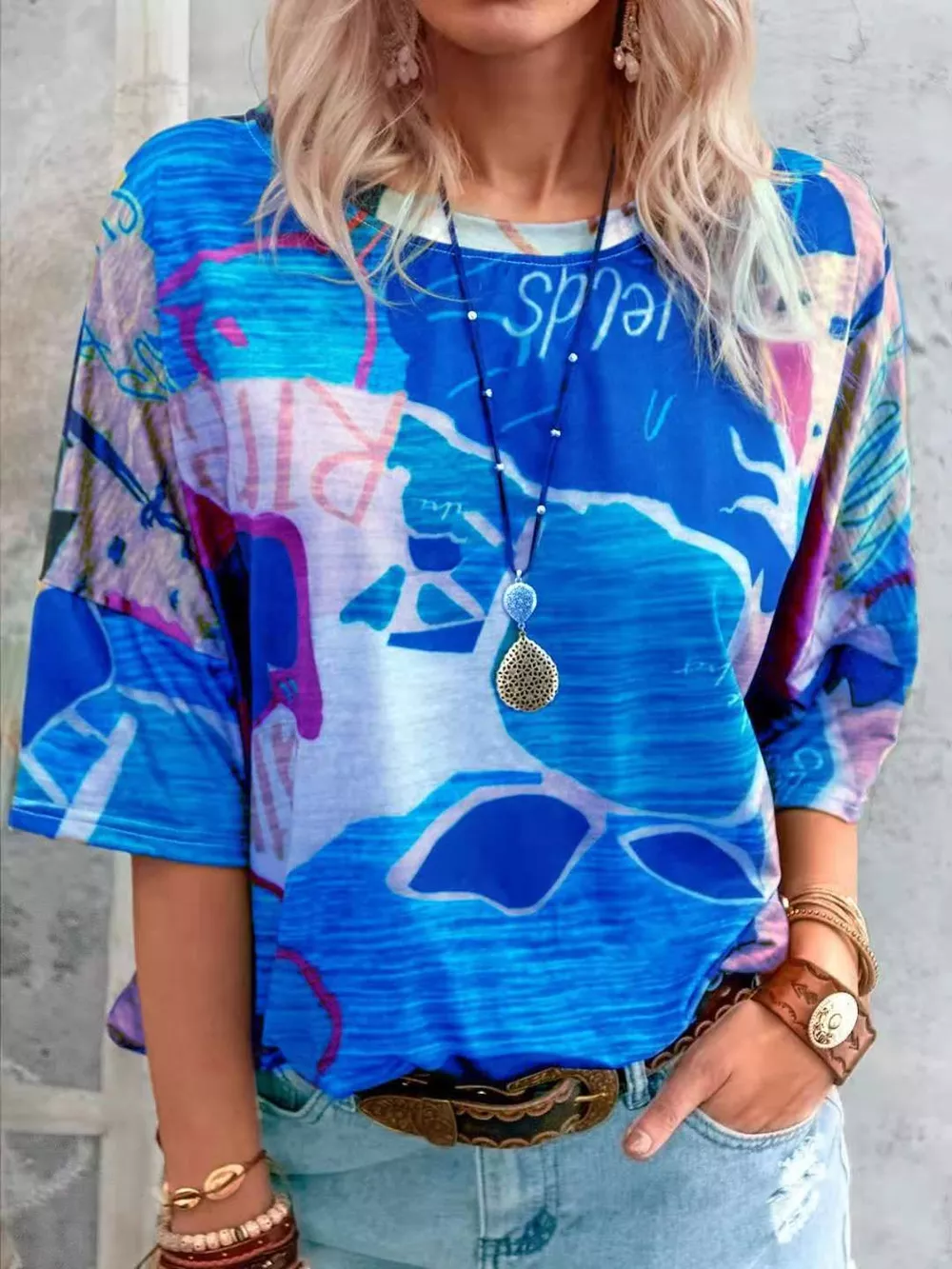 Contrast Round Neck Casual T-Shirt, image 34