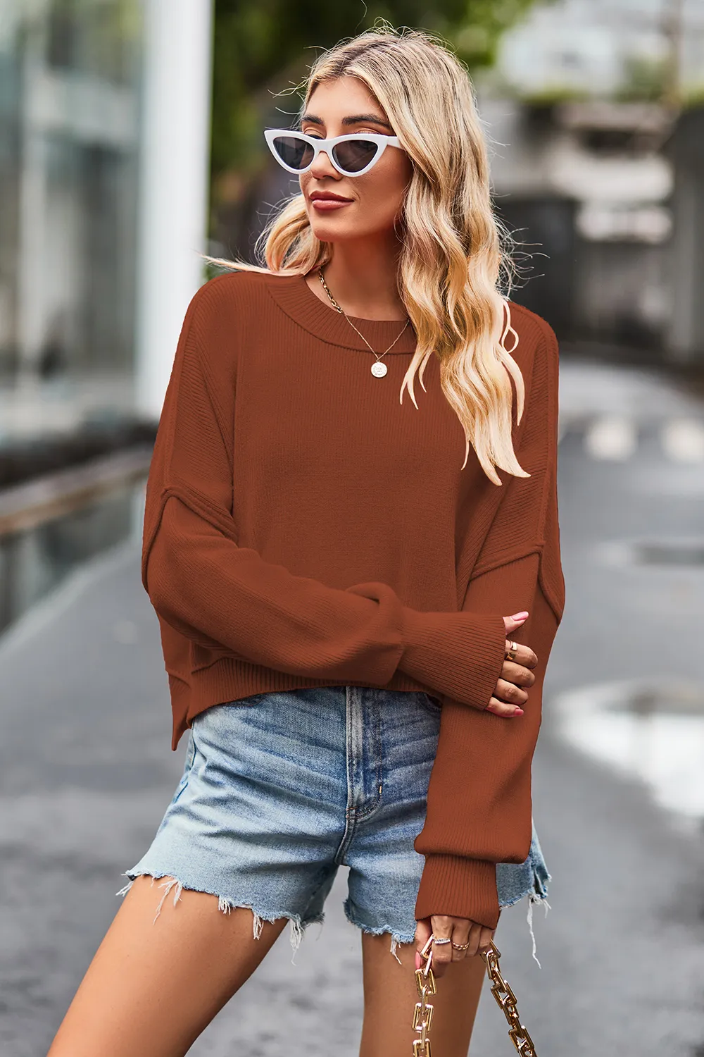 Round Neck Drop Shoulder Long Sleeve Sweater, image 32