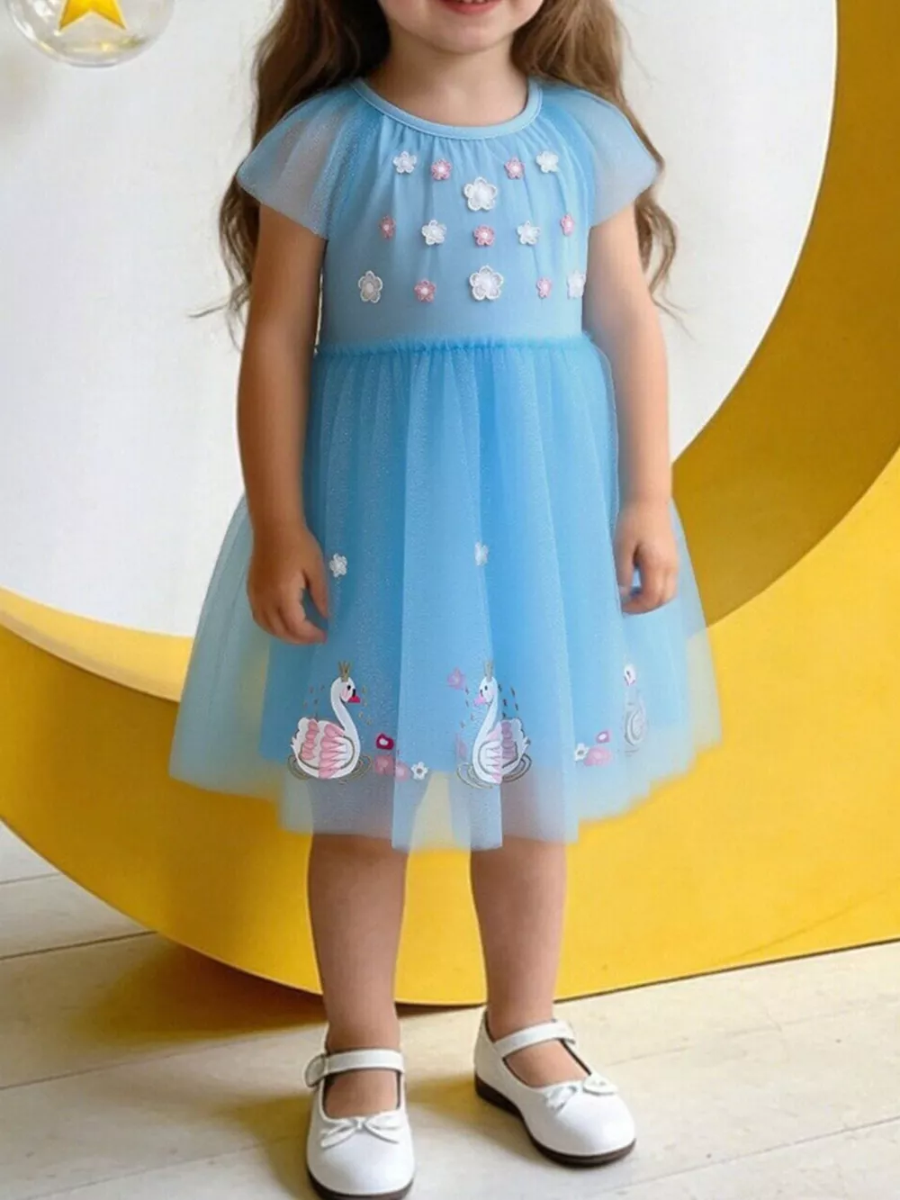 Children's Swan Embroidered Tulle Dress