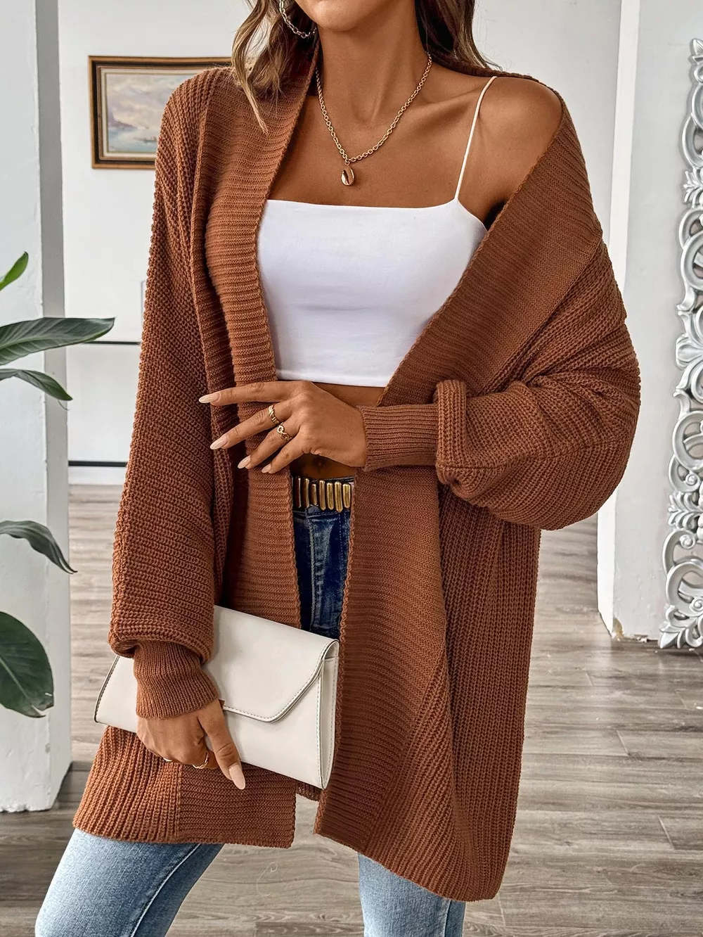 Open Front Ribbed Knit Cardigan, image 6