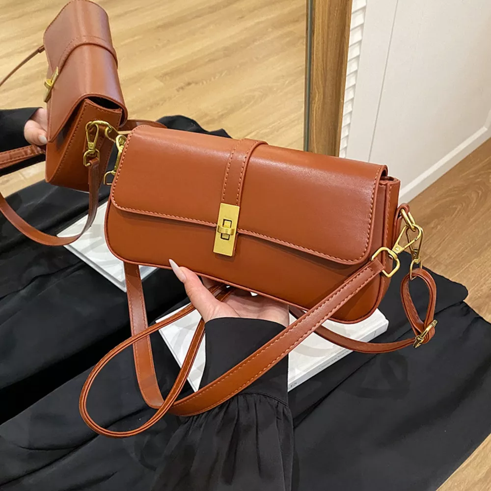 Rectangular Crossbody Bag with Golden Buckle, image 13