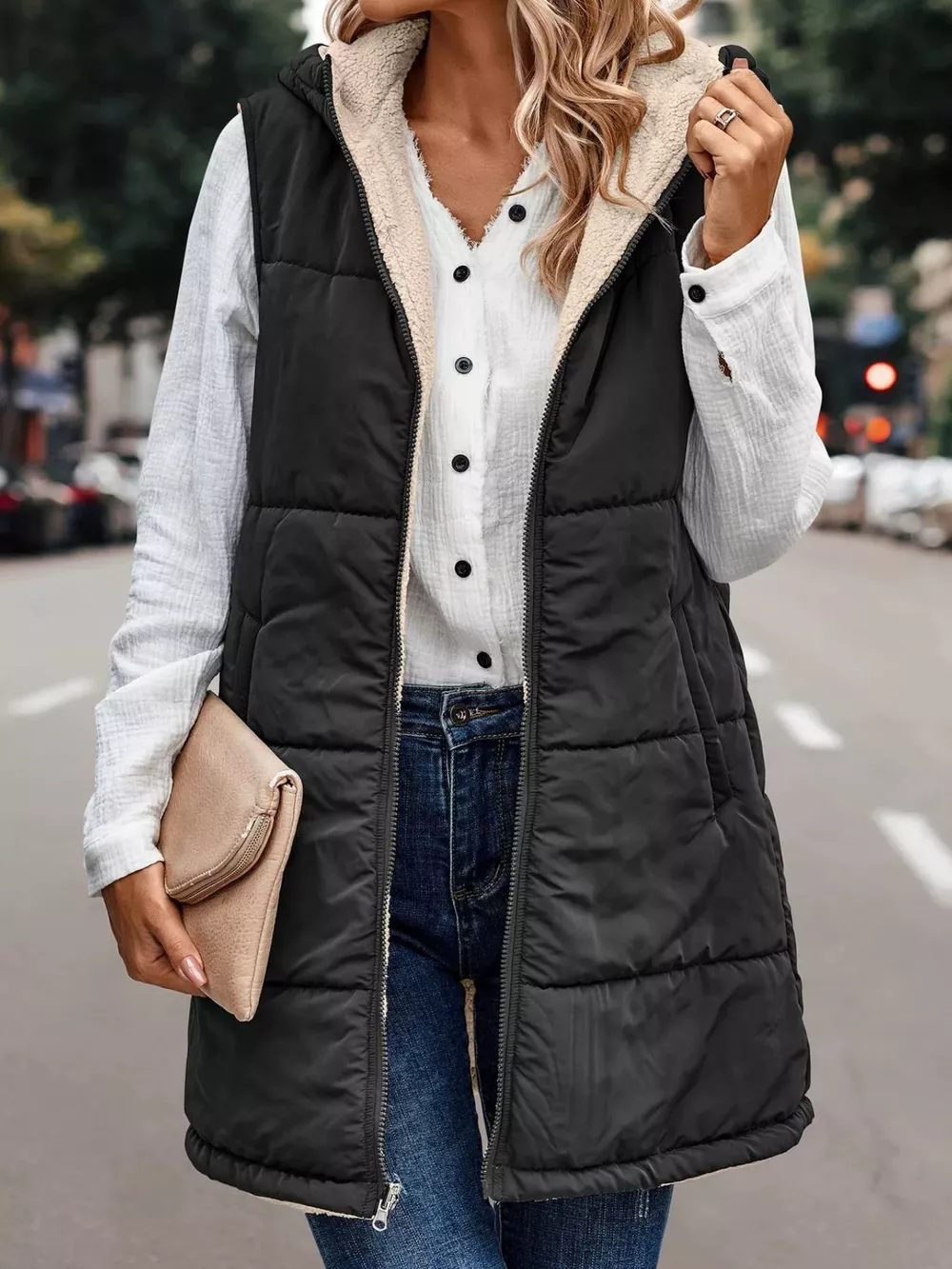 Full Size Hooded Sherpa-Lined Puffer Vest Coat Plus Size, image 8