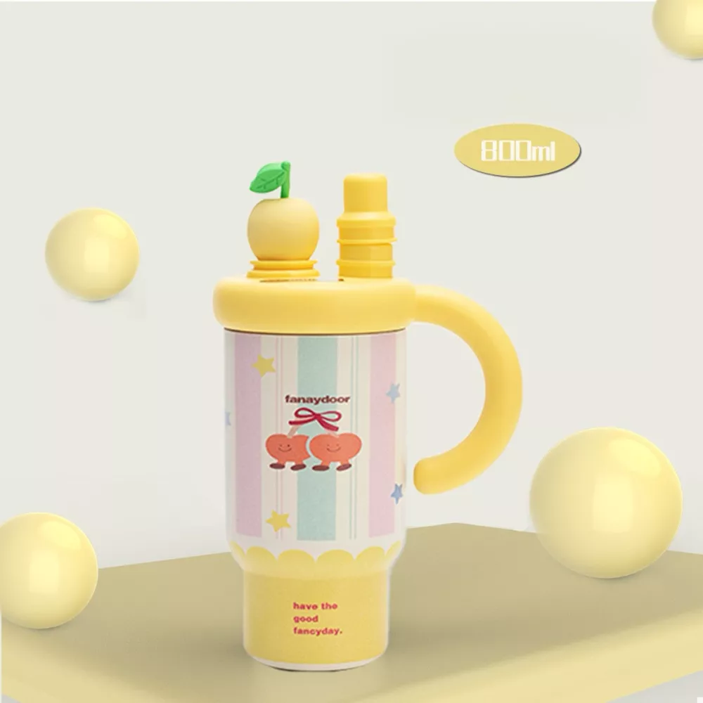 Colorful Cartoon Water Bottles with Straw and Handle, image 8