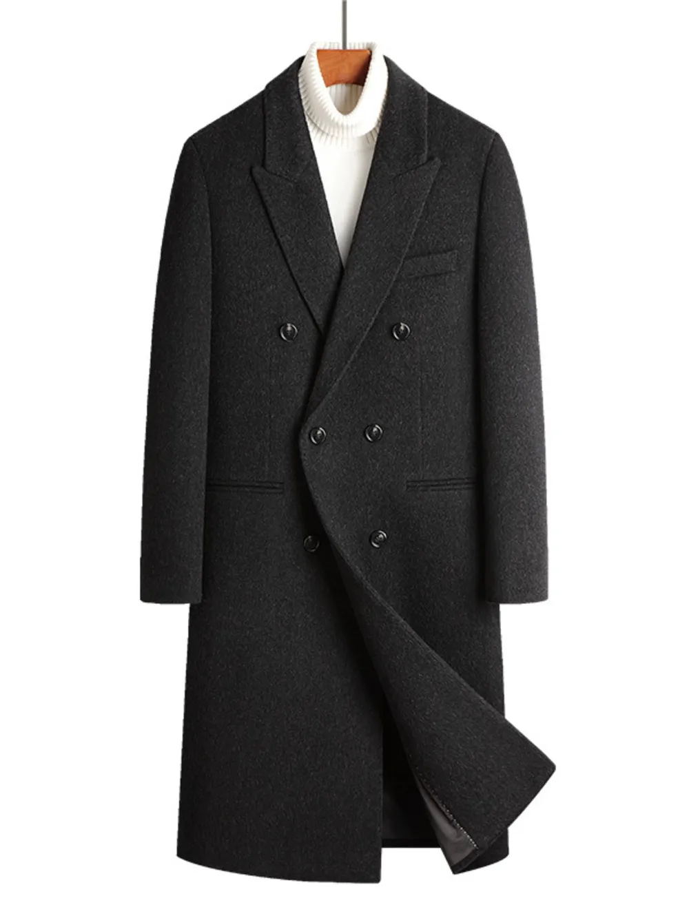 Men's Plus Size Double-Breasted Wool Overcoat, image 5