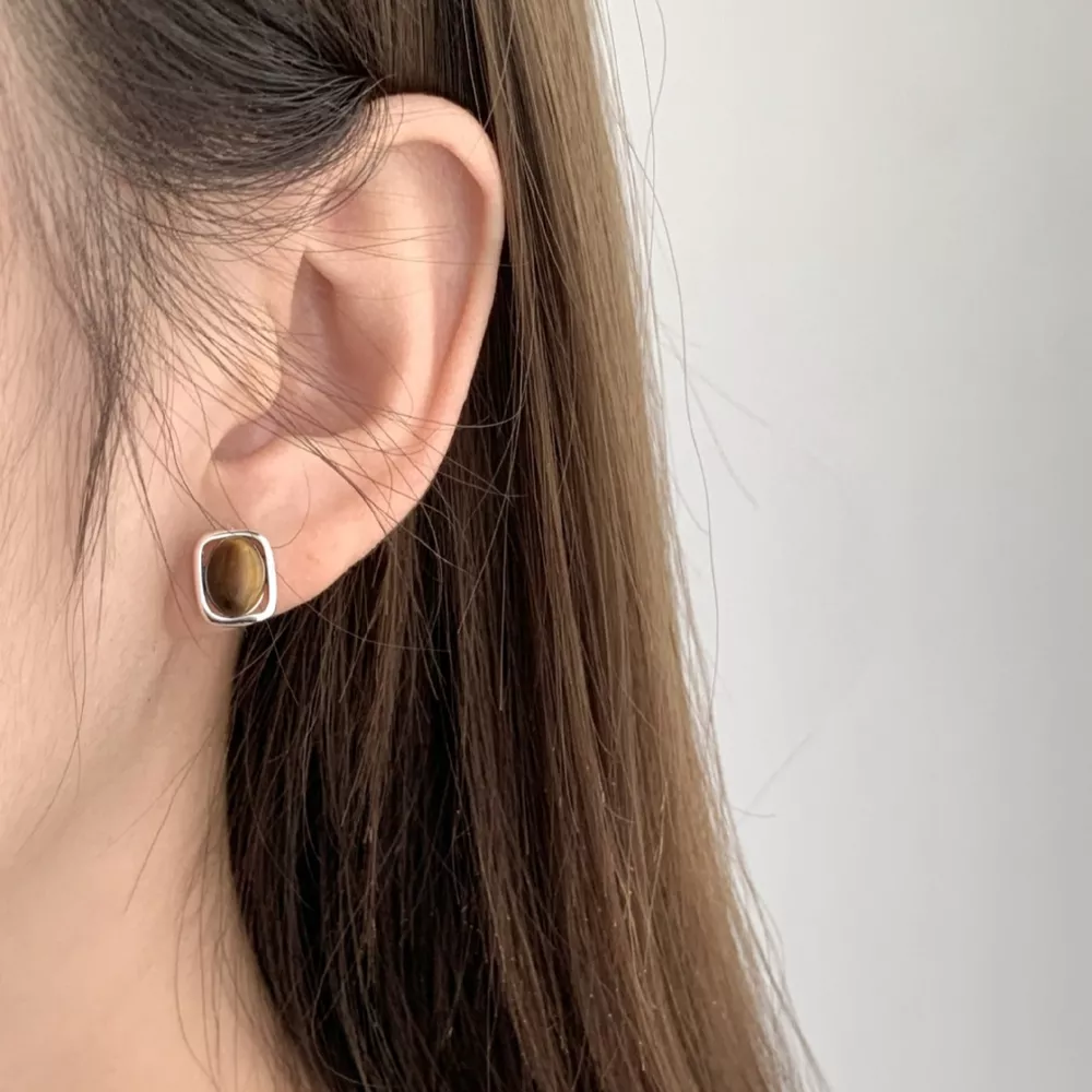 Square Tiger Eye Stud Earrings, image 6