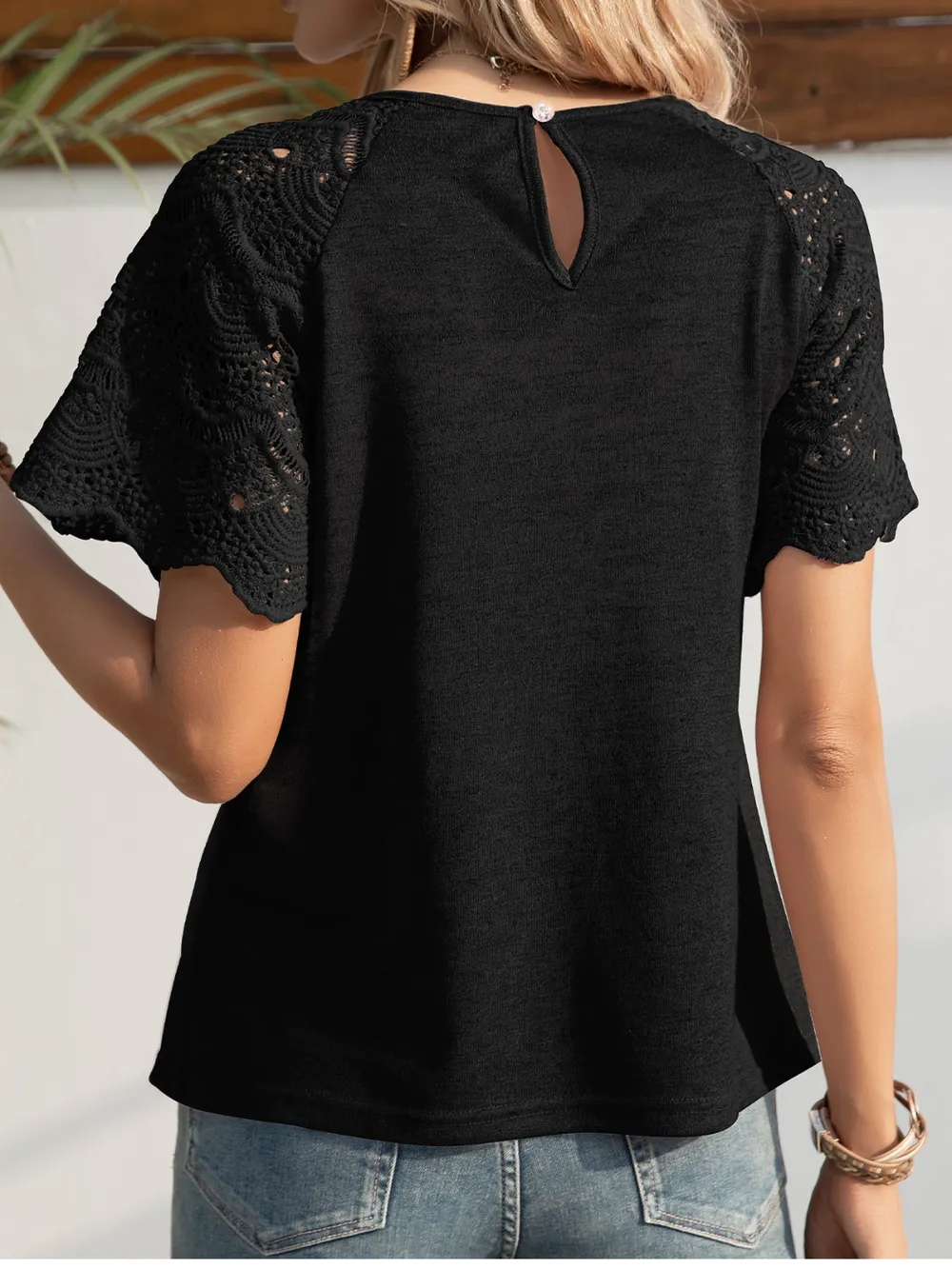 Round Neck Short Sleeve Crochet Top, image 11
