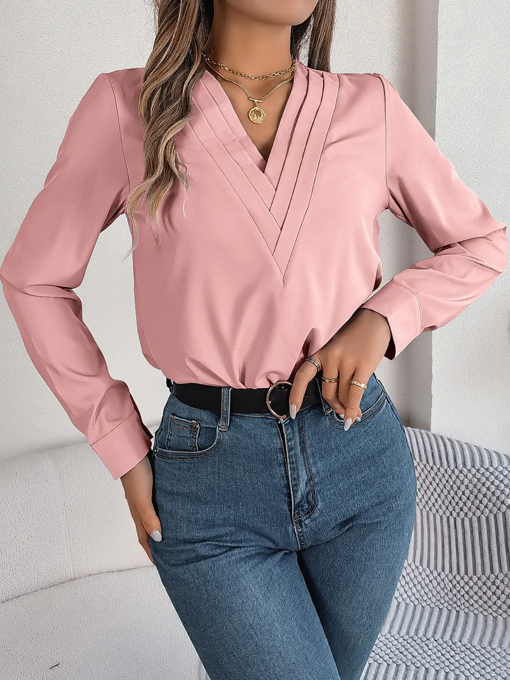 V-Neck Long Sleeve Blouse, image 10