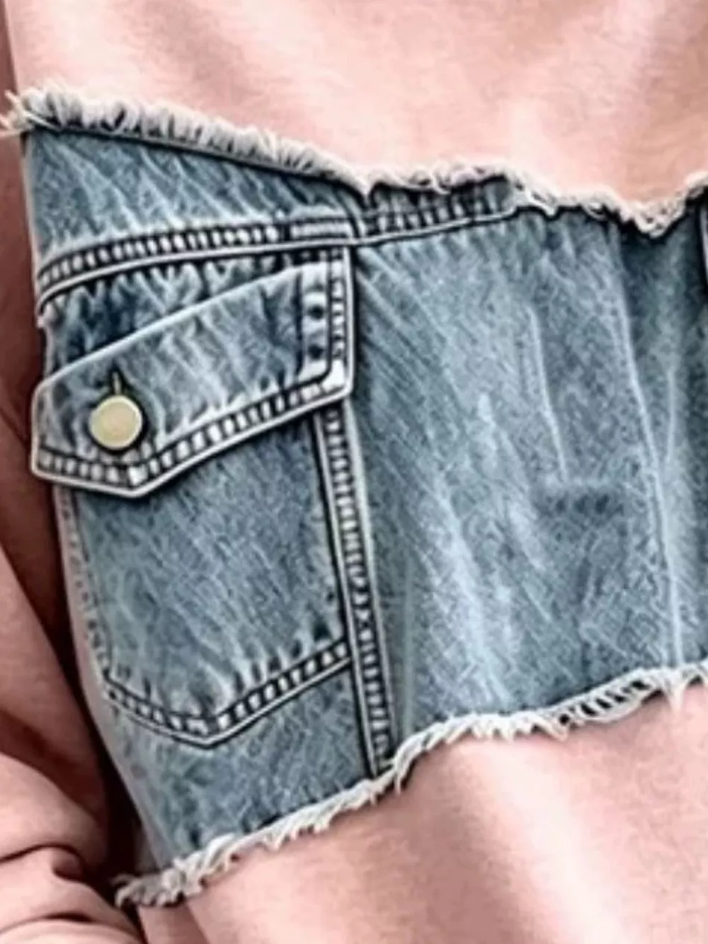 Full Size Denim Patchwork Dropped Shoulder Sweatshirt Plus Size, image 4