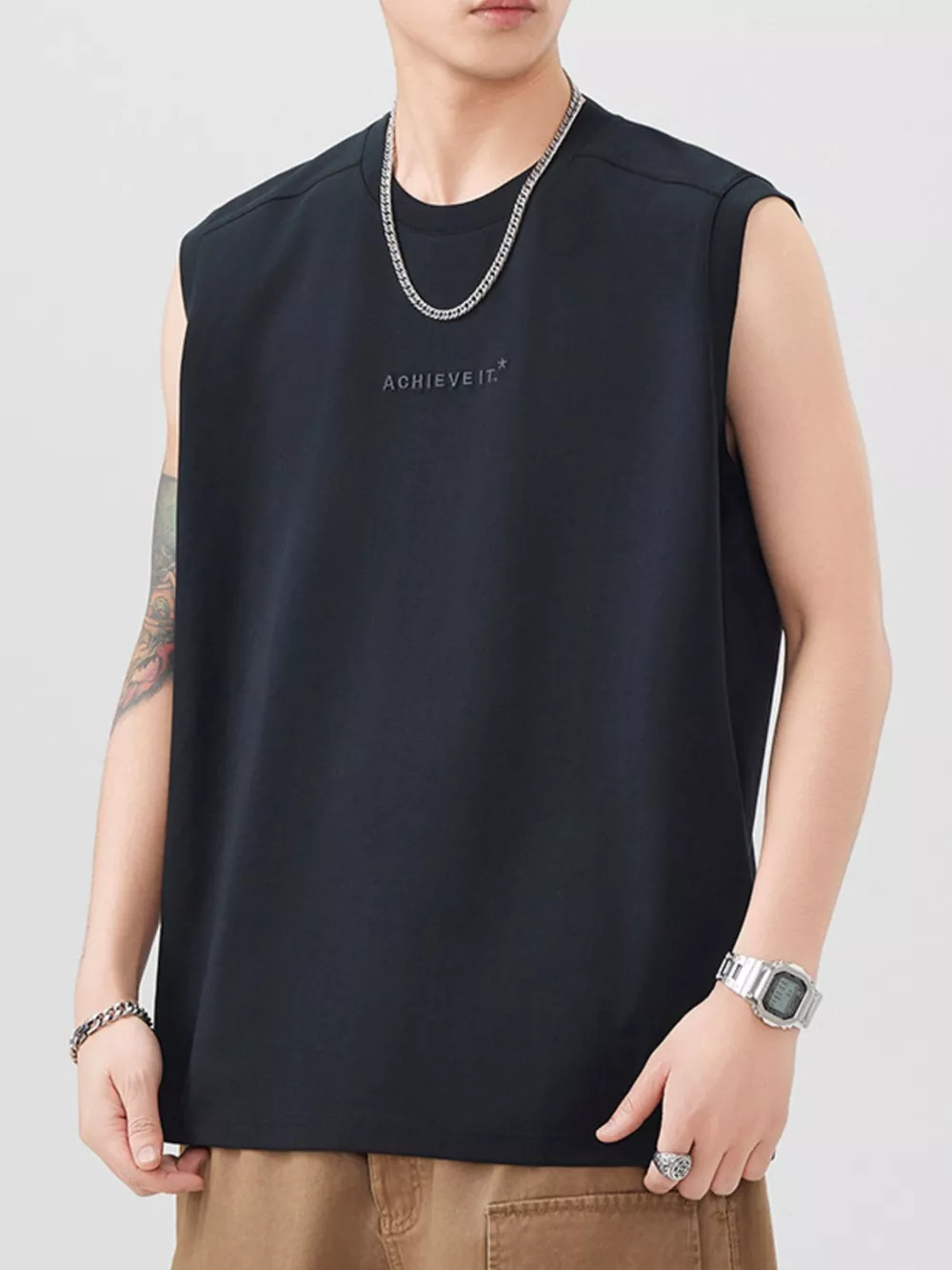 Men's Plus Size Letter Round Neck Tank, image 4