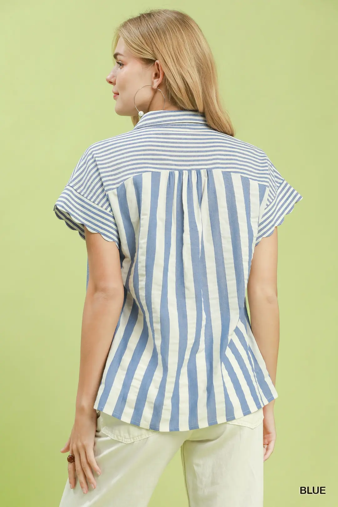 Striped Button Front Flutter Sleeve Top, image 3
