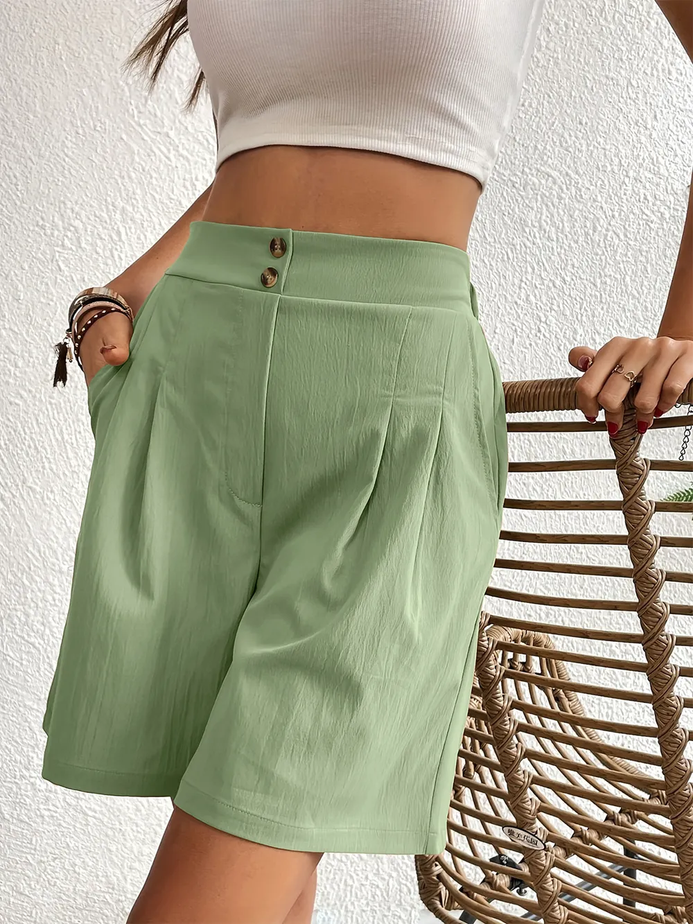 Pocketed Half Elastic Waist Shorts, image 18