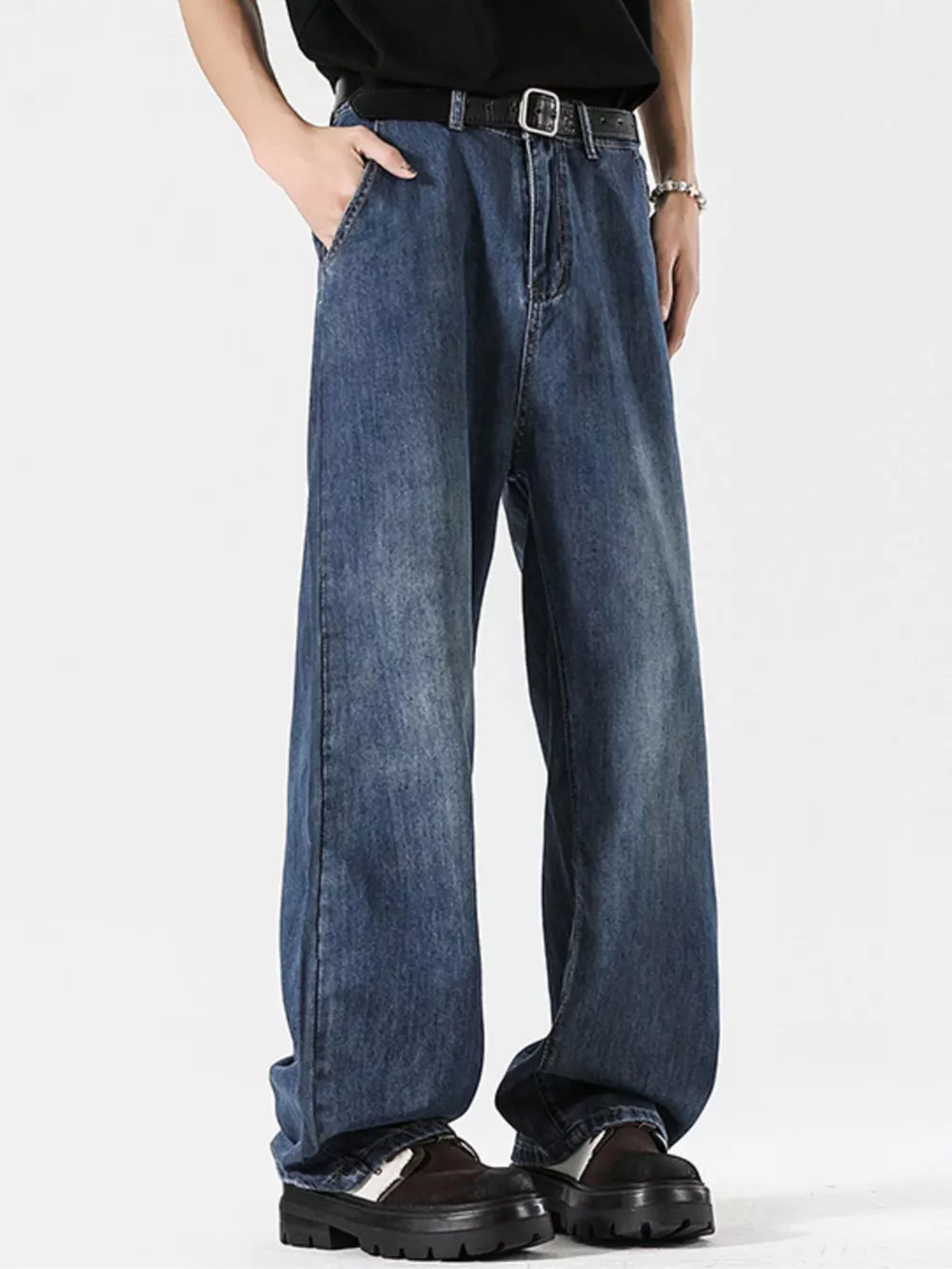 Men's Full Size Wide Leg Vintage Wash Jeans Plus Size