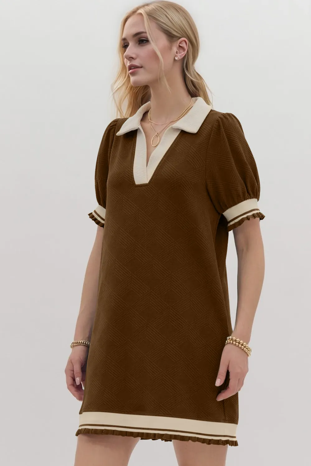 Frill Contrast Trim Jnny Collar Short Sleeve Mini Dress, image 10