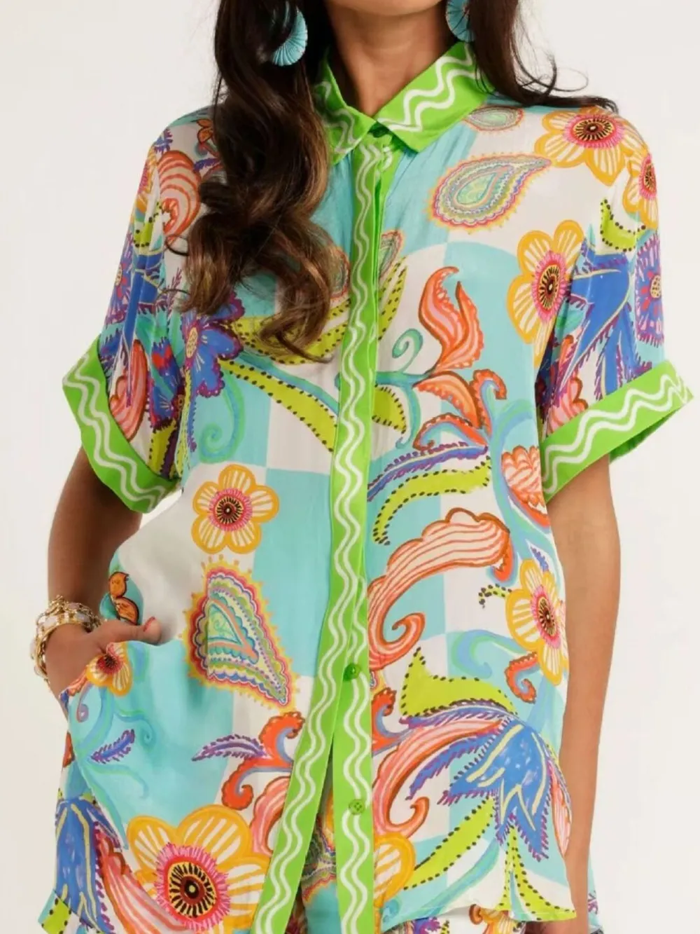 Printed Button Up Shirt and Shorts Set, image 7