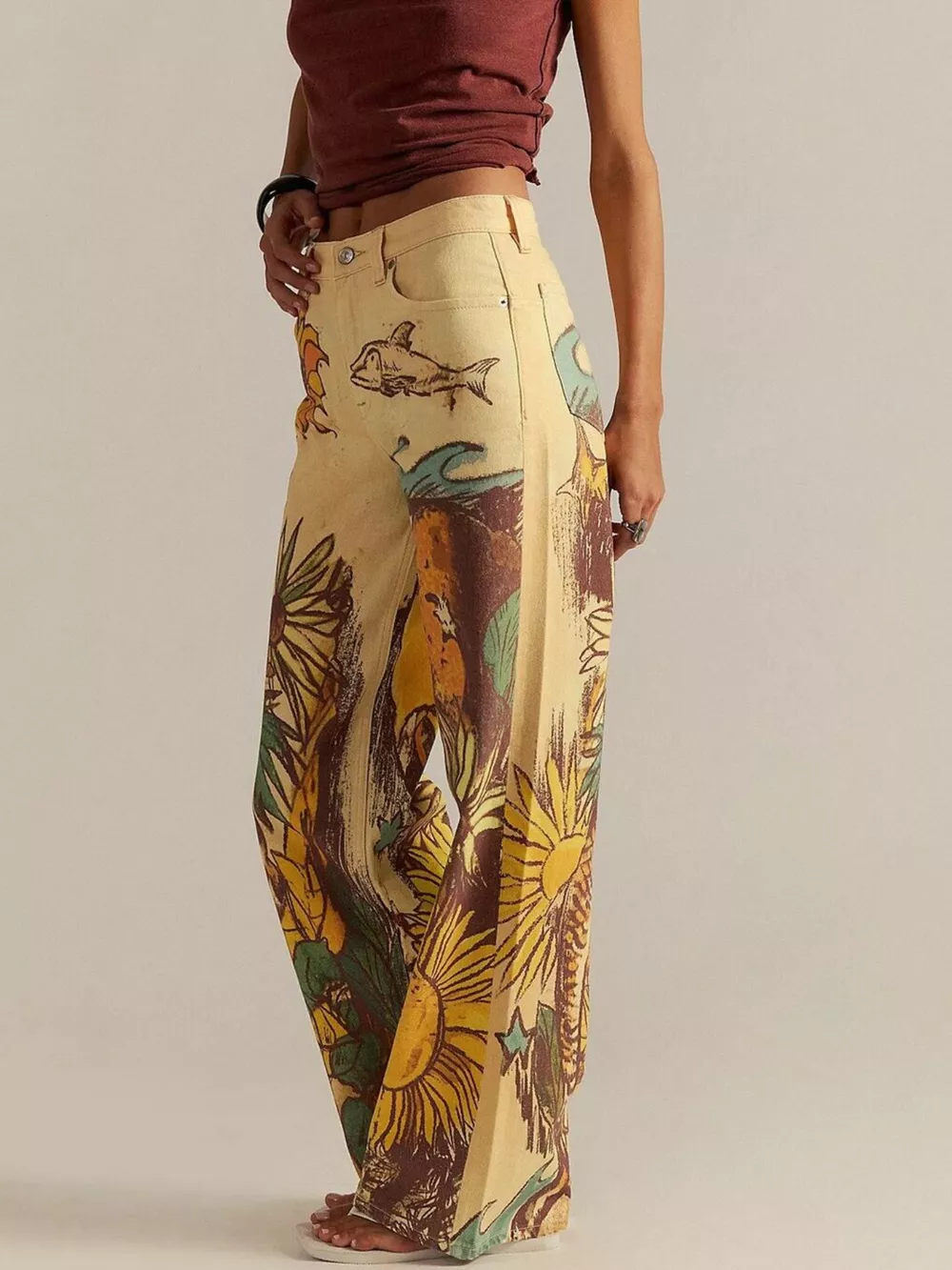 Printed Wide Leg Jeans, image 6