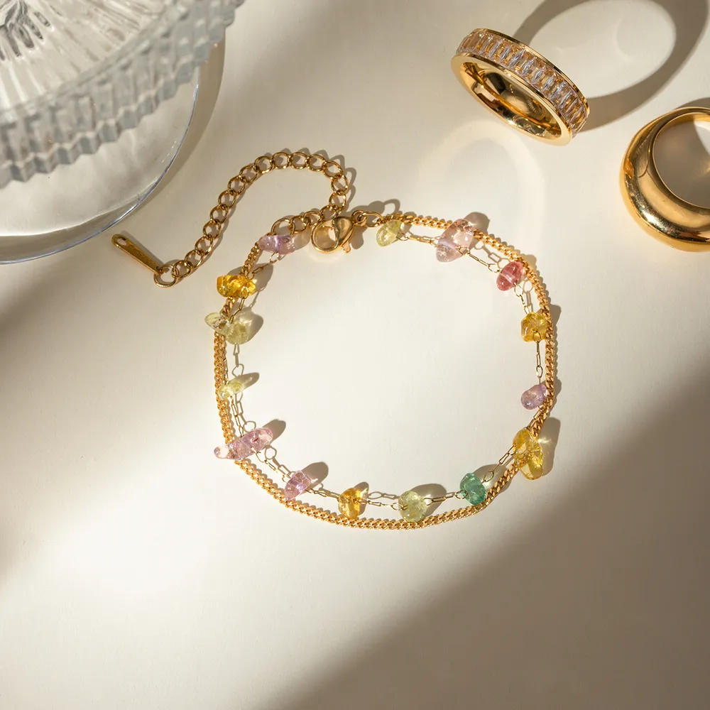 Stainless Steel Natural Stone Double Layered Bracelet, image 3