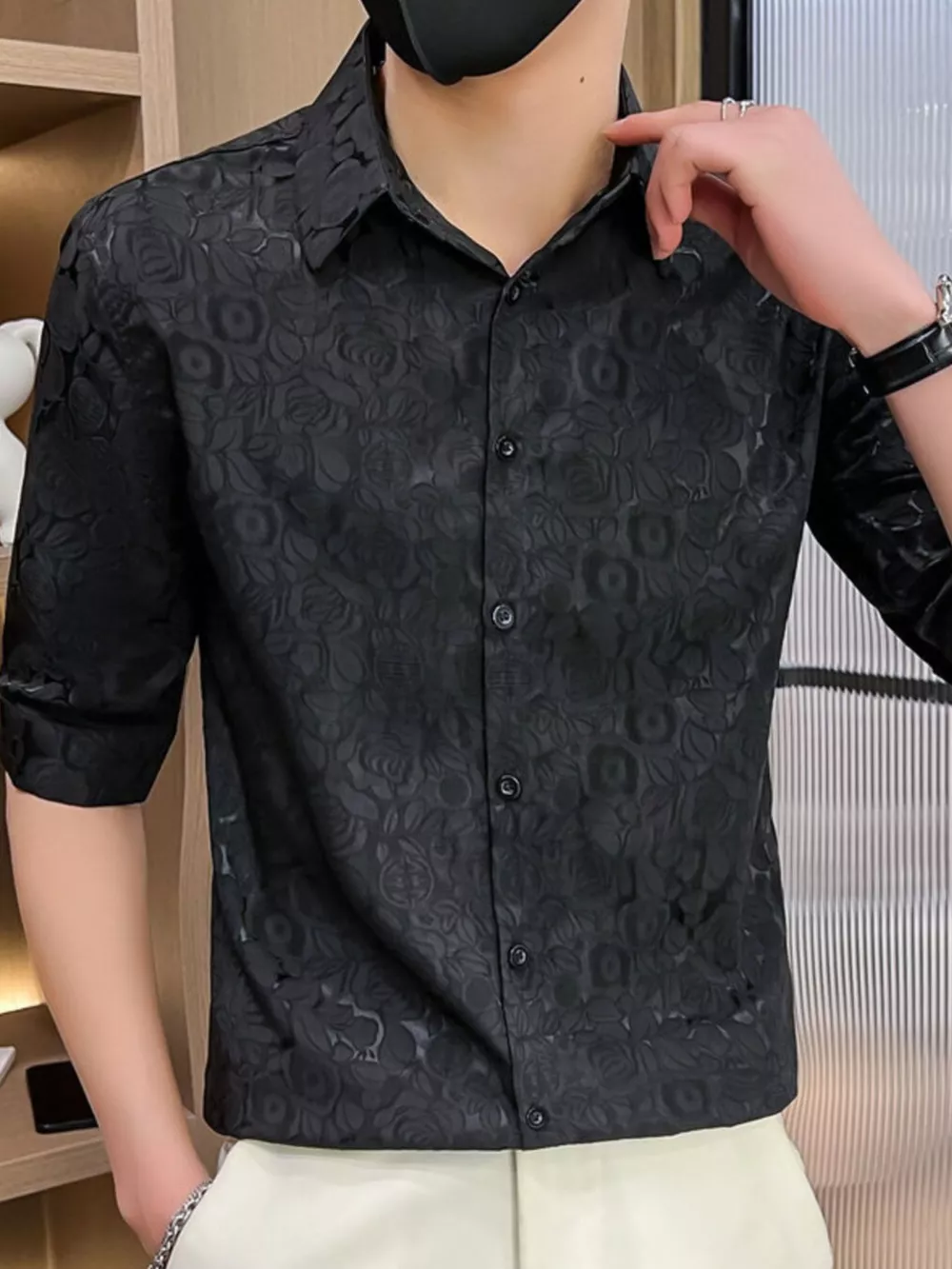 Men's Plus Size Floral Lace Slim Fit Shirt