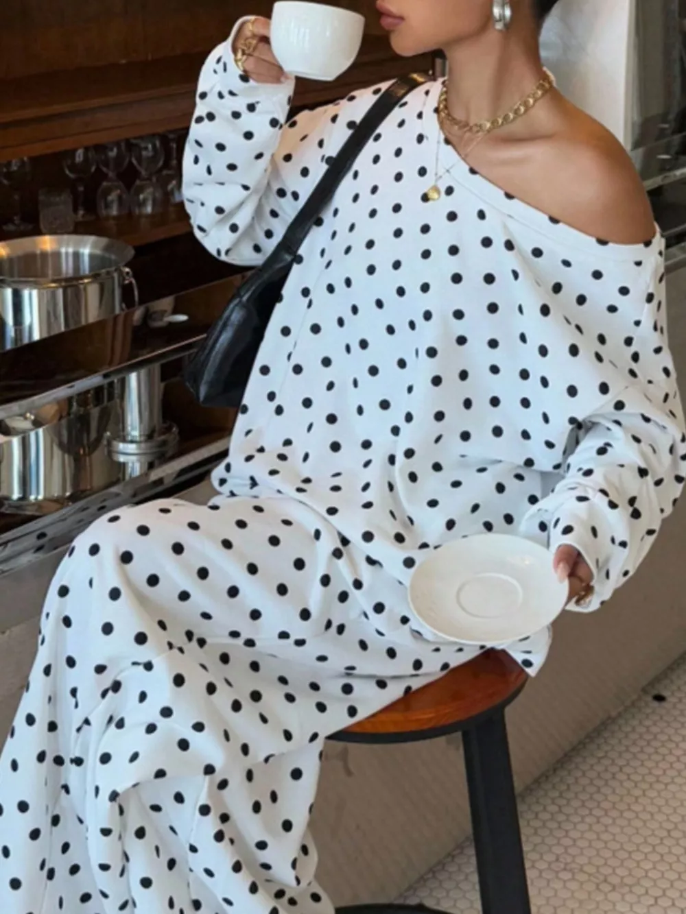 Polka Dot Long Sleeve Top and Pants Set, image 4