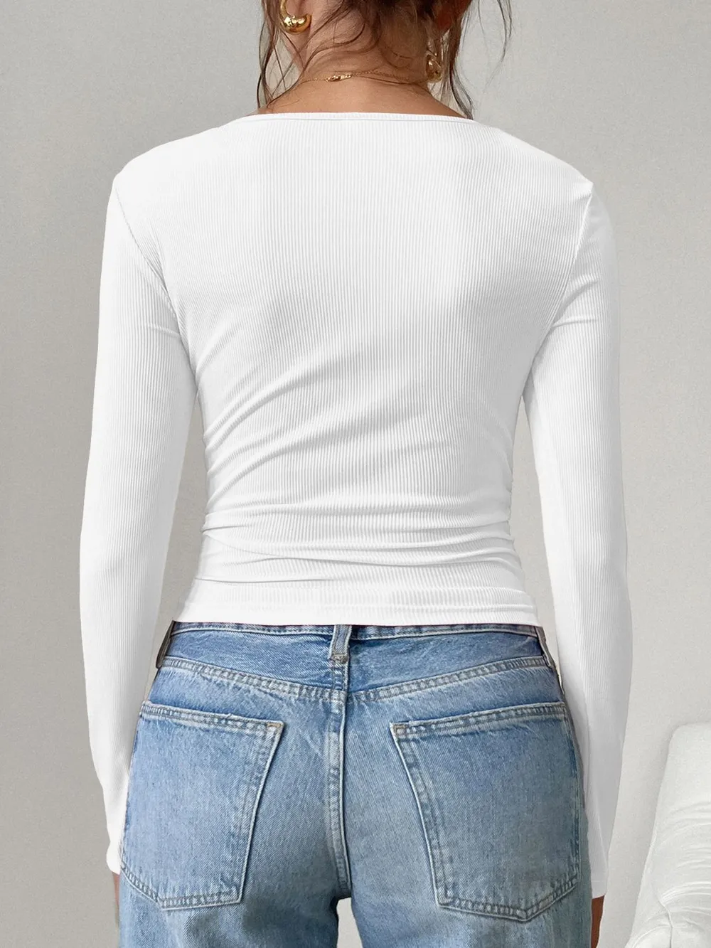 Square Neck Half Snap Long Sleeve T-Shirt, image 12