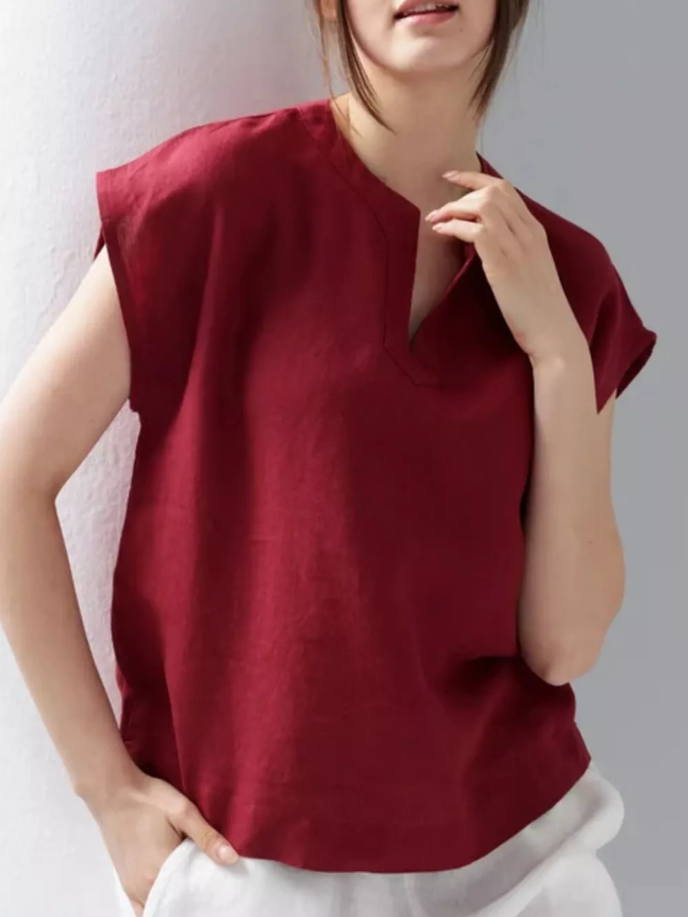 Notched Cap Sleeve Blouse, image 7
