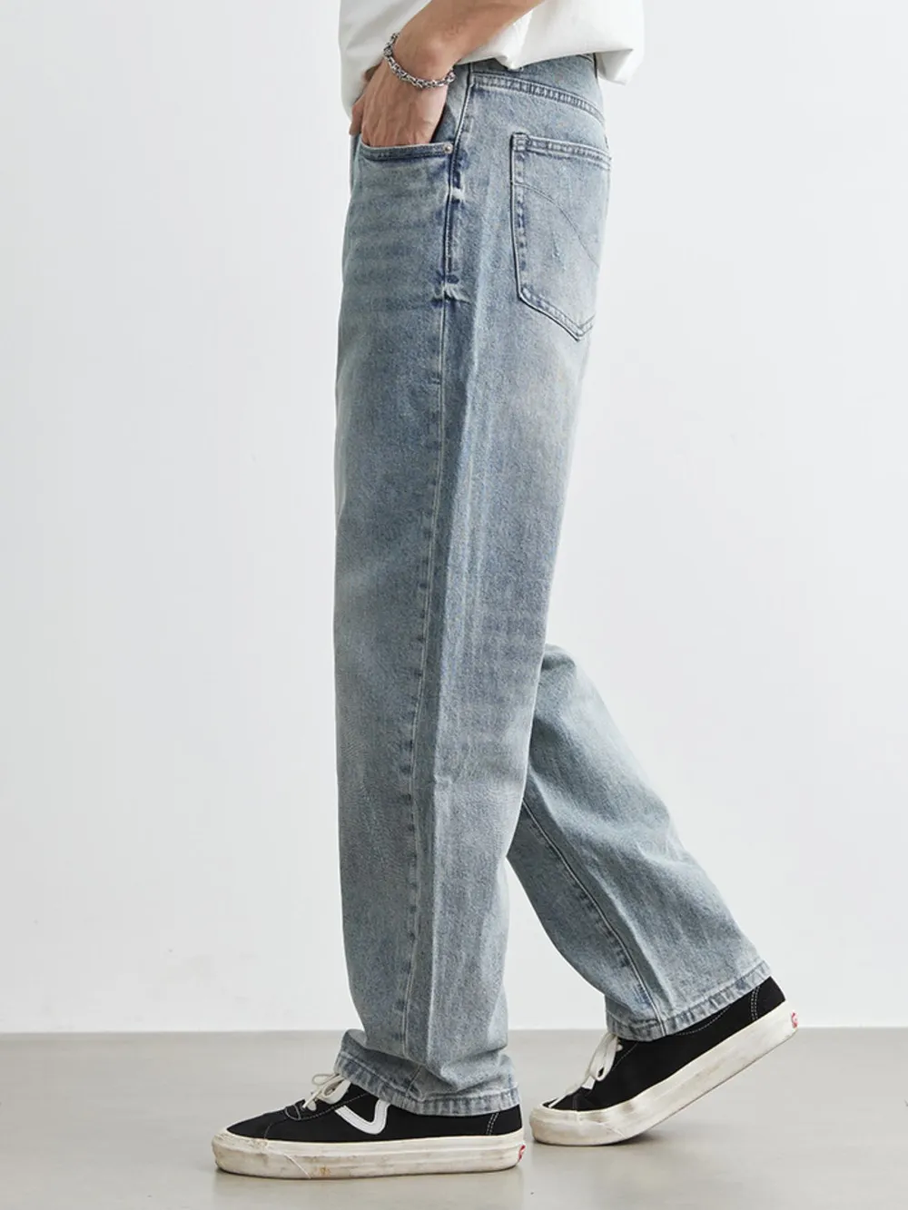 Men's Washed Wide Leg Distressed Jeans, image 5