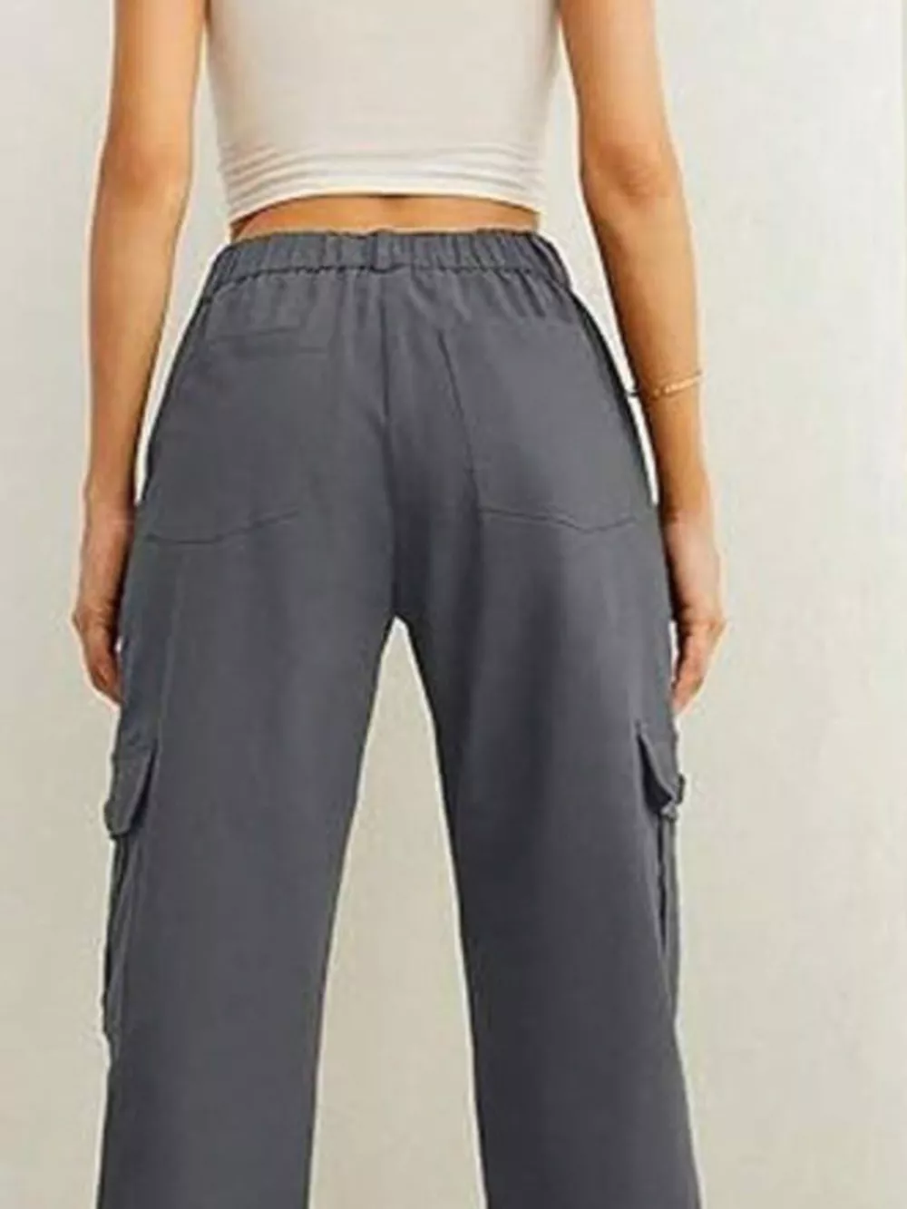 High-Waisted Cargo Pants with Drawstring Cuffs, image 8