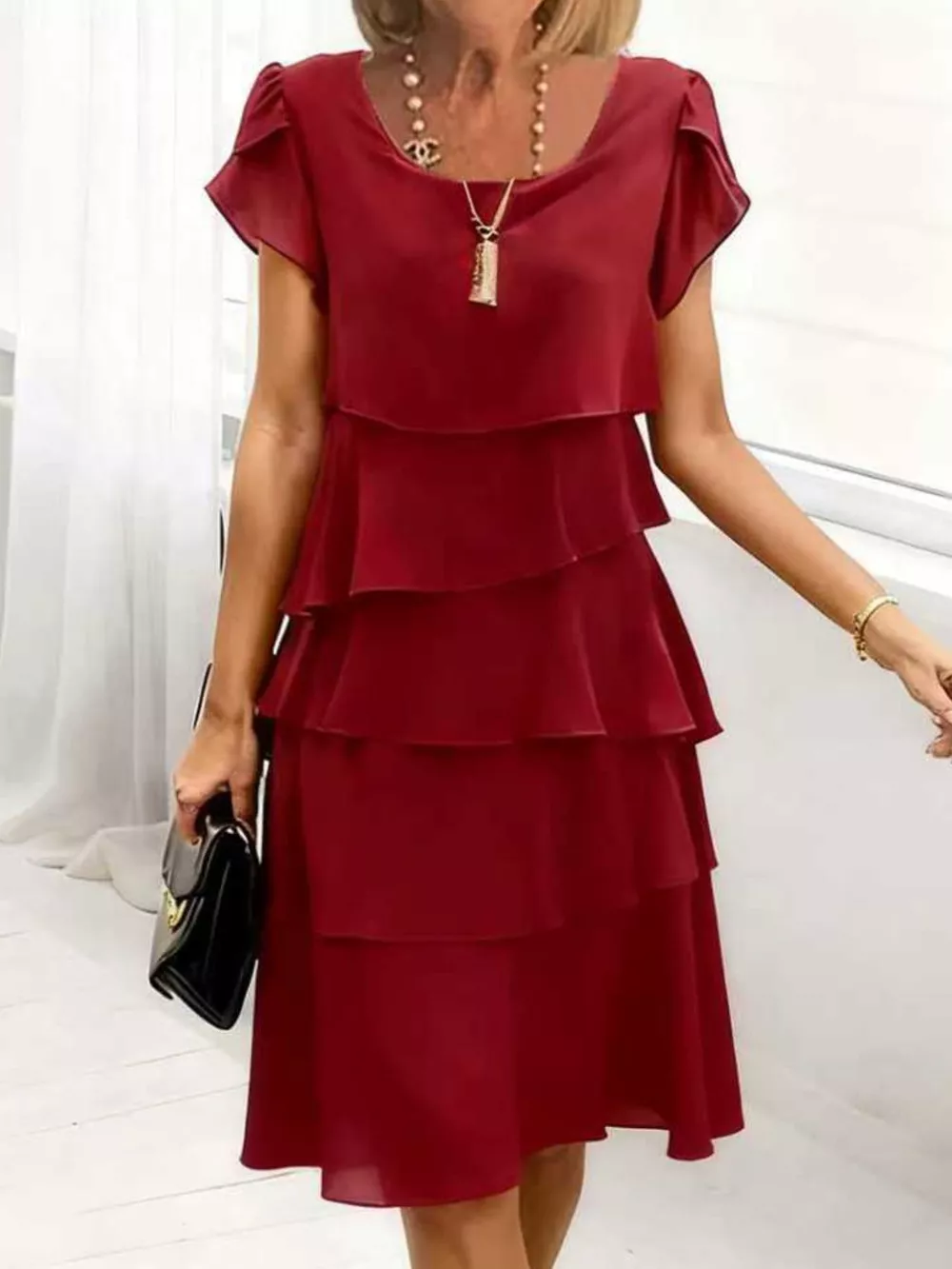 Full Size Ruffled Layered Petal Sleeve Dress Plus Size, image 7
